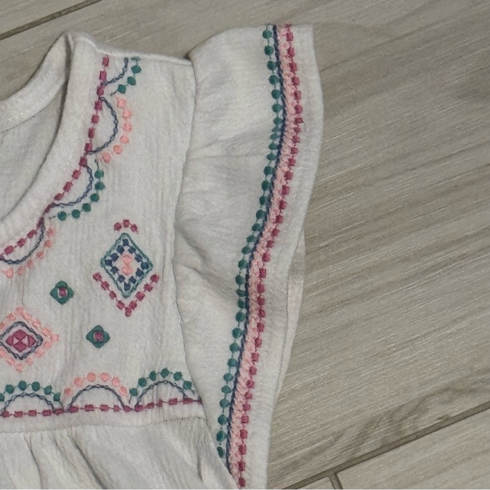 Girl's Carter's White Embroidered Short Sleeve Dress with Waist Tie Size 6 - Picture 6 of 8
